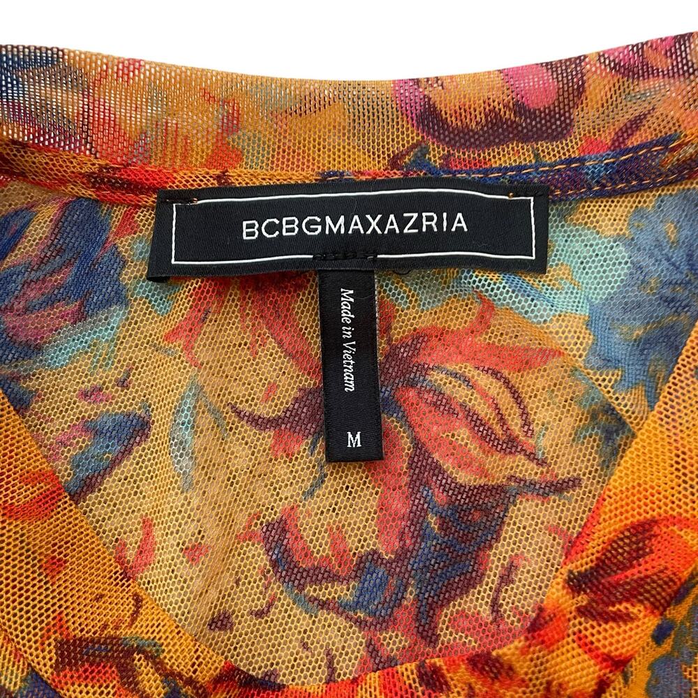 BCBGMAXAZRIA Floral Orange Sheath Dress Short Sleeve Side Ruched SZ M - Picture 6 of 6